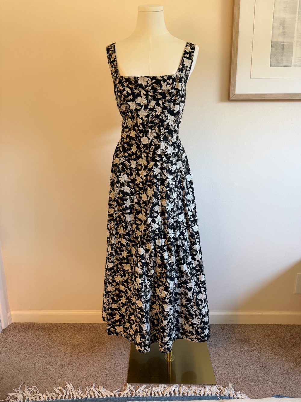 Club Monaco Black and White Floral Midi Dress
